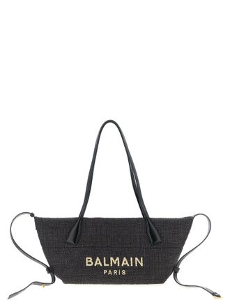 Balmain Track-Small Rafia Tote Nero-Donna