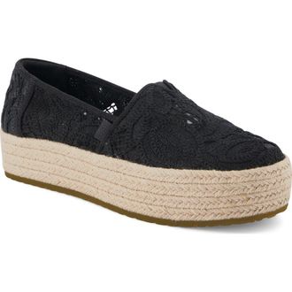 Toms Valencia Platform Espadrille in Black Lace at Nordstrom, Size 8.5