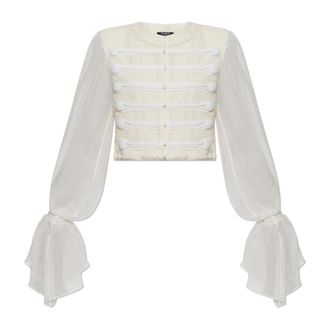 Balmain Giacca Corta in Tweed e Mussola - - Jackets - Donna - Beige - M