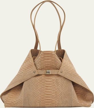 Akris Ai Medium Snakeskin Suede Shoulder Bag