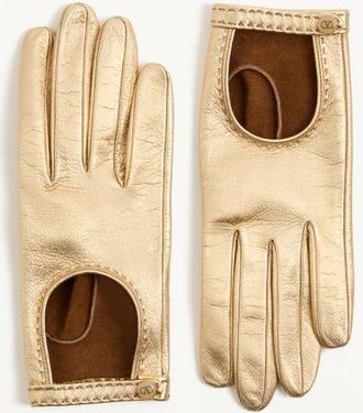 Valentino Garavani Guanti VLogo Signature In Nappa Laminata Donna ORO 6.5