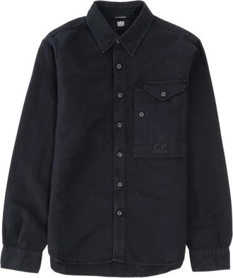 C.P. Company Denim Shirts, male, Blue, Size: 2XL Logo Shirt in Cotton Linen Blend