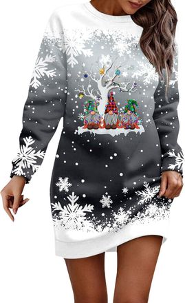 Generic Christmas Sweater Dress for Womens UK Xmas Jumper Sweater Tunic Christmas Jumper Dress for Women UK Cute Reindeer Santa Xmas Tops Long Sleeve O Neck P