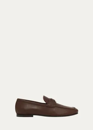 Valentino Garavani Mens V-Logo Grained Leather Loafers
