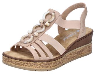 Rieker Keilsandalette RIEKER, Damen, Gr. 36, beige (hellbeige), Lederimitat, Schuhe Keilsandalette, Sommerschuh, Plateausandale, Schlupfschuh mit seitlichen 