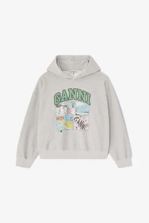 Ganni Grey Bear Comic Hoodie - Size XXS Organic Cotton