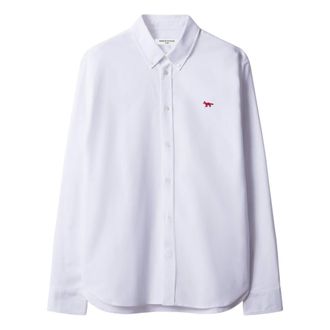 Maison Kitsun&eacute; Overhemden, Heren, Wit, L, Katoen, Profile Fox Casual Shirt