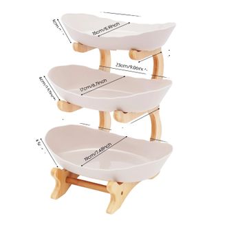 OEM Cuencos Para Servir, Dise&ntilde;o De 3 Niveles, Elegante Forma Yuanbao, Color Beige, 3 Niveles