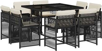 vidaXL Vidaxl - Set da Pranzo da Giardino 9 pz con Cuscini Nero in Polyrattan