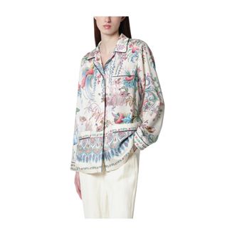 Etro Etro, Shirts, female, Multicolor, Size: S Twill Shirt With Placed Flora And Fauna Print