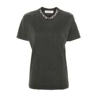 Golden Goose Tops, Dames, Grijs, XS, Katoen, T-shirt met kristallen