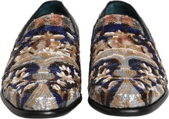 Dolce & Gabbana Mens Multicolor Embroidered Sequin Loafers Shoes Leather