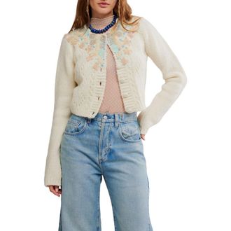 Free People Pixie Beaded Floral Cardigan in Ivory at Nordstrom Rack, Size X-Small