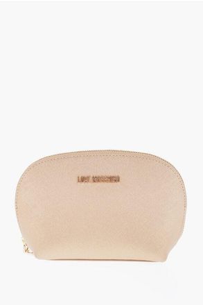 Moschino LOVE Golde-Effect Saffiano Faux Leather Makeup Clutch Bag size Unica