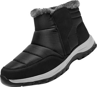 Generic Short Boots Keep Warm Plush Deer Prints Flat Round Toe Lazy Suede Shoes Boots Size 5 (Black, 4.5)