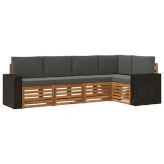 vidaXL Conjunto De Sof&aacute; Seccional Con Coj&iacute;n 5 Pcs Natural Y Antracita Vidaxl