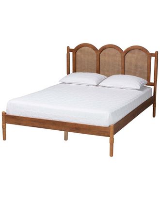 Baxton Studio Thatcher Mid-Century Modern Wood Queen Size Platform Bed With Woven Rattan