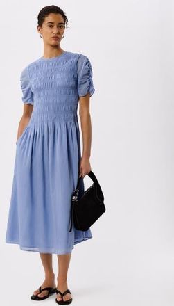 Whistles Avery Smocked Midi Dress in Pale Blue at Nordstrom, Size 10