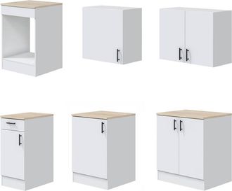 Dmora Cucina completa Velvenia, Composizione cucina moderna, Set cucina componibile, Soluzione cucina funzionale, Bianco e Rovere - Dmora