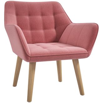HOMCOM Velvet-Feel Pink Accent Chair With Arms Slanted Back Wood Legs - Cream | TJ Hughes