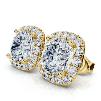 Pompeii3 Certified 5.80Ct Cushion Cut Diamond Halo Studs 14k Gold Womens Earrings Size: 1/2 Wide
