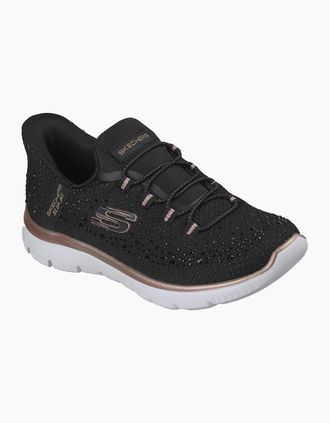 Skechers Womens Skechers Summits Brilliant Shine Womens Black Mesh/Rose Gold Trim Trainers - Size: 4
