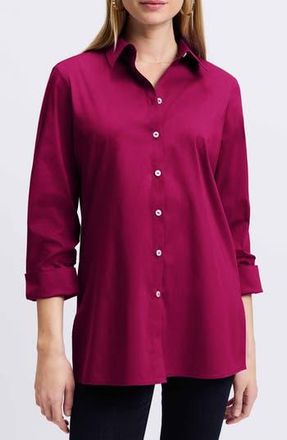 Foxcroft Evelyn Three-Quarter Sleeve Button-Up Shirt in Sangria at Nordstrom Rack, Size X-Small
