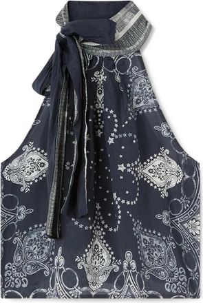 Motivi Katoenen mousseline top met print - Dames - Tops zonder mouwen - Blauw - XS - Katoen - Tops