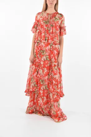 Philipp Plein COUTURE EST.1978 Silk Maxi Dress with Floral Print and Ruffle Tiers Philipp Plein