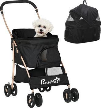 OEM Carrito Para Perros Peque&ntilde;os 3 En 1 Con Vag&oacute;n Desmontable Cesta De Almacenaje Correas De Seguridad Y Coj&iacute;n Negro