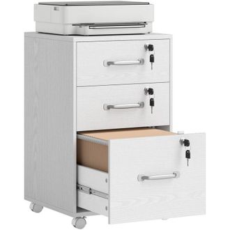 HOMCOM 3 Drawer File Cabinet Rolling Filing Cabinet for A4 and Letter White