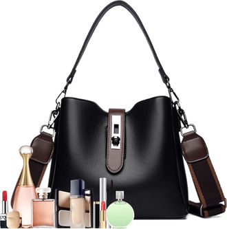 Generic Compact Leather Bag - Lightweight Womens Handbags | Shoulder Bags with Magnetic Buckle, Leather Bucket Bags with Secure Storage, Tote Bag, Bucket Purs