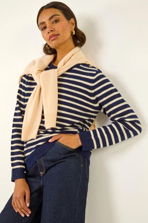 Roman Stripe Buttoned Knit Jumper