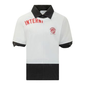 Marine Serre Polo Shirts, male, White, Size: M Upcycled Jersey SS Polo T-Shirt