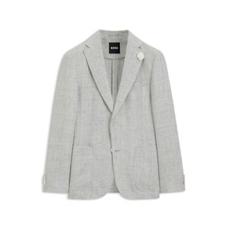 BOSS Slim-fit jacket in patterned linen