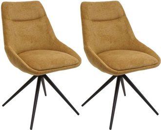 Hhg Hhg - Lote De 2 Sillas De Comedor 066, Silla De Cocina Sill&oacute;n Silla, Giratoria Autoposicionable Metal Tela/textil, Amarillo Mostaza