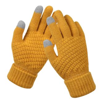 Generic Womens Winter Touch Screen Gloves,Fleece Lined Knit Women Gloves for Cold Weather,Driving Running Typing Texting Gloves, Yellow, Acrylic