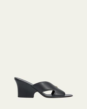 Loro Piana 80mm Vera Leather Block-Heel Mules