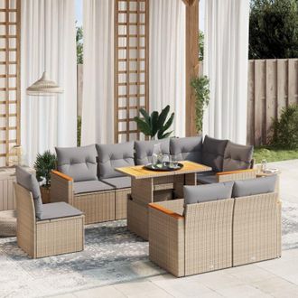 vidaXL Set De Sof&aacute;s De Jard&iacute;n 9 Pzas Con Cojines Rat&aacute;n Sint&eacute;tico Beige Vidaxl