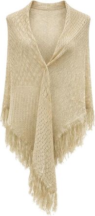 Simona Corsellini Scialle crochet con frange in lurex - Dames - Ponchos - Beige - ONE Size - Jassen