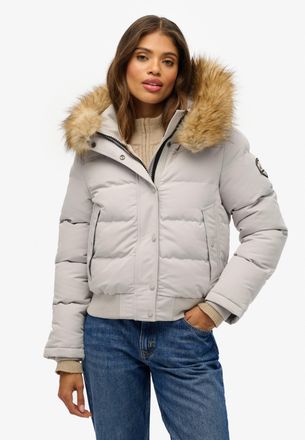 Superdry Steppjacke SUPERDRY EVEREST HOODED BOMBER JKT, Damen, Gr. XXL, grau (moonlight grau), Steppware, Obermaterial: 100% Polyester, unifarben, regular fit 