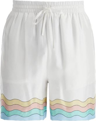 Casablanca Mens Silk Shorts With Drawstrings - White - Size Small