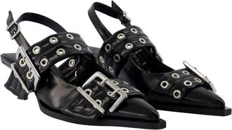 Ganni Womens Buckle-Embellished Kitten Pump Black Synthetic