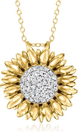 Ross-Simons Diamond Sunflower Pendant Necklace in 18kt Gold Over Sterling