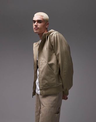 Dickies Duck - Giacca in tela sfoderata color cuoio slavato chiaro con cappuccio-Marrone