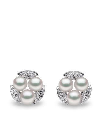 Yoko London 18kt white gold diamond Akoya pearl Sleek stud earrings - women - 18kt White Gold/Diamond/Pearl - One Size - Silver