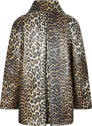 Ganni Womens Jacket Leopard Laminated Almond Milk Hemp