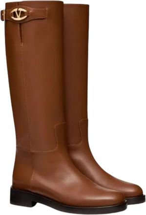 Valentino Garavani Vlogo Bold Edition Leather Knee Boots In Brown
