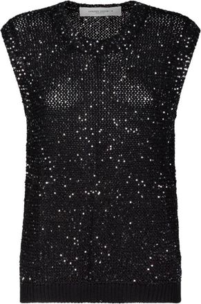 Golden Goose Sleeveless Tops, female, Black, Size: S Black Mesh Sequins Star Choker Top