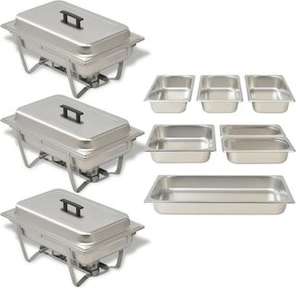vidaXL Set Calentador De Comida Para Buffet 3 Piezas Acero Inoxidable Vidaxl